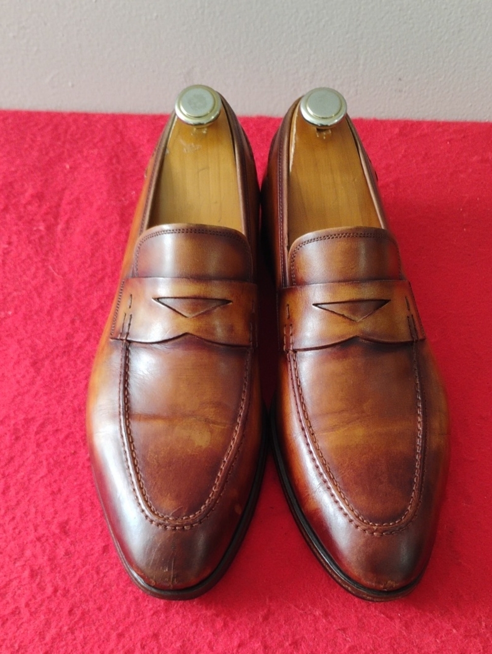 Magnanni Cognac Brown Leather Penny Loafers